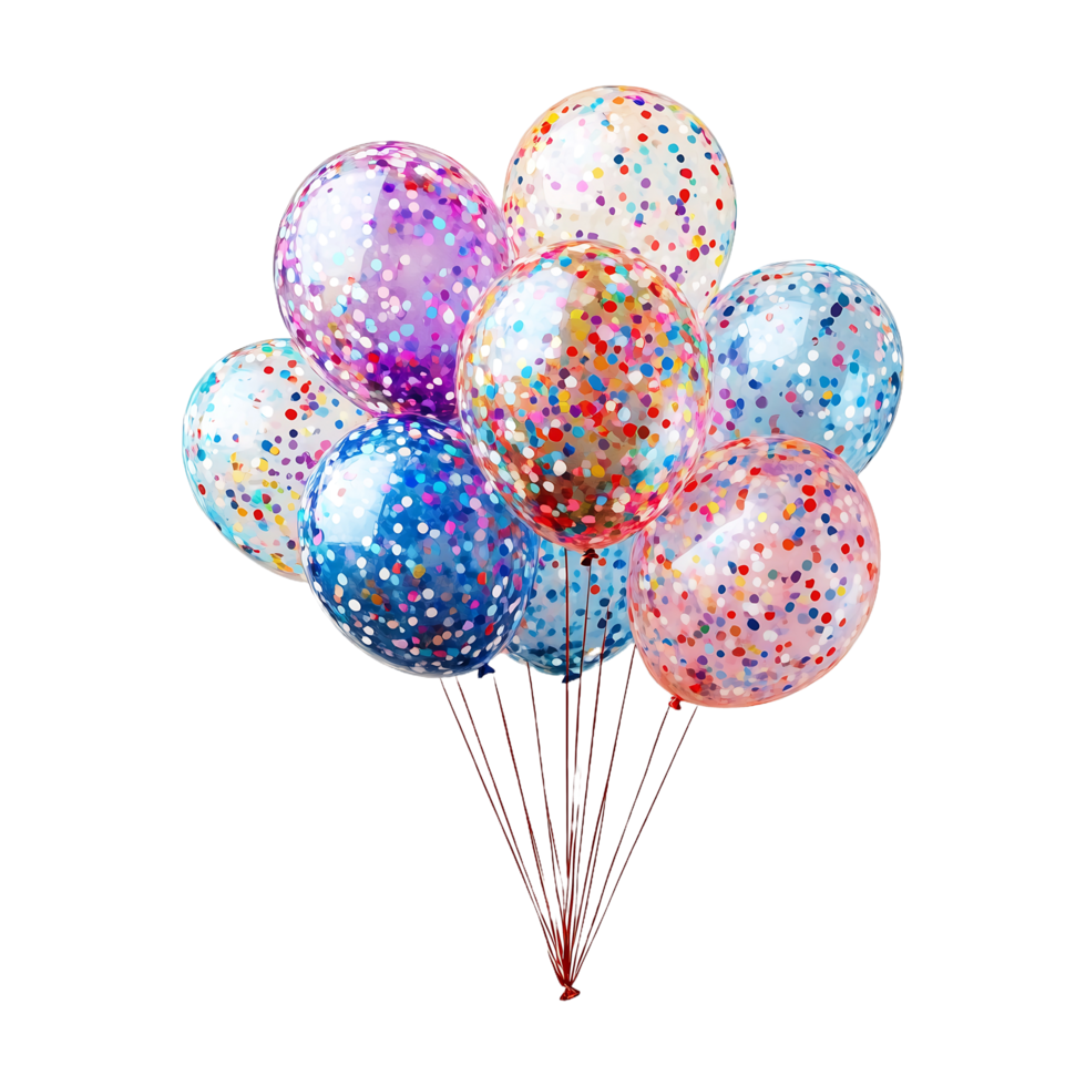 Colorful balloons with confetti, creating a joyful and festive atmosphere, ideal for birthday parties, celebrations, and festive events, perfect for party decorations and event themes png