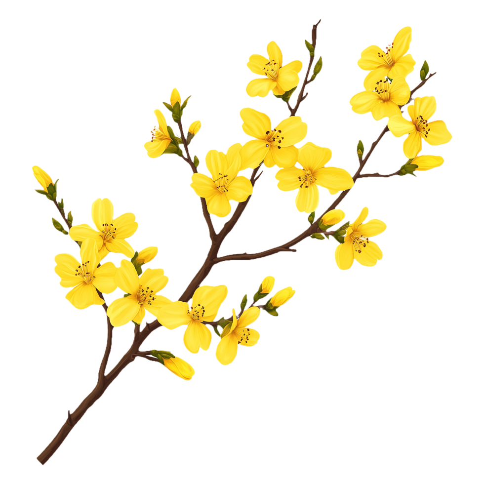 Bright Yellow Blossoms on Branch Spring Floral Beauty png