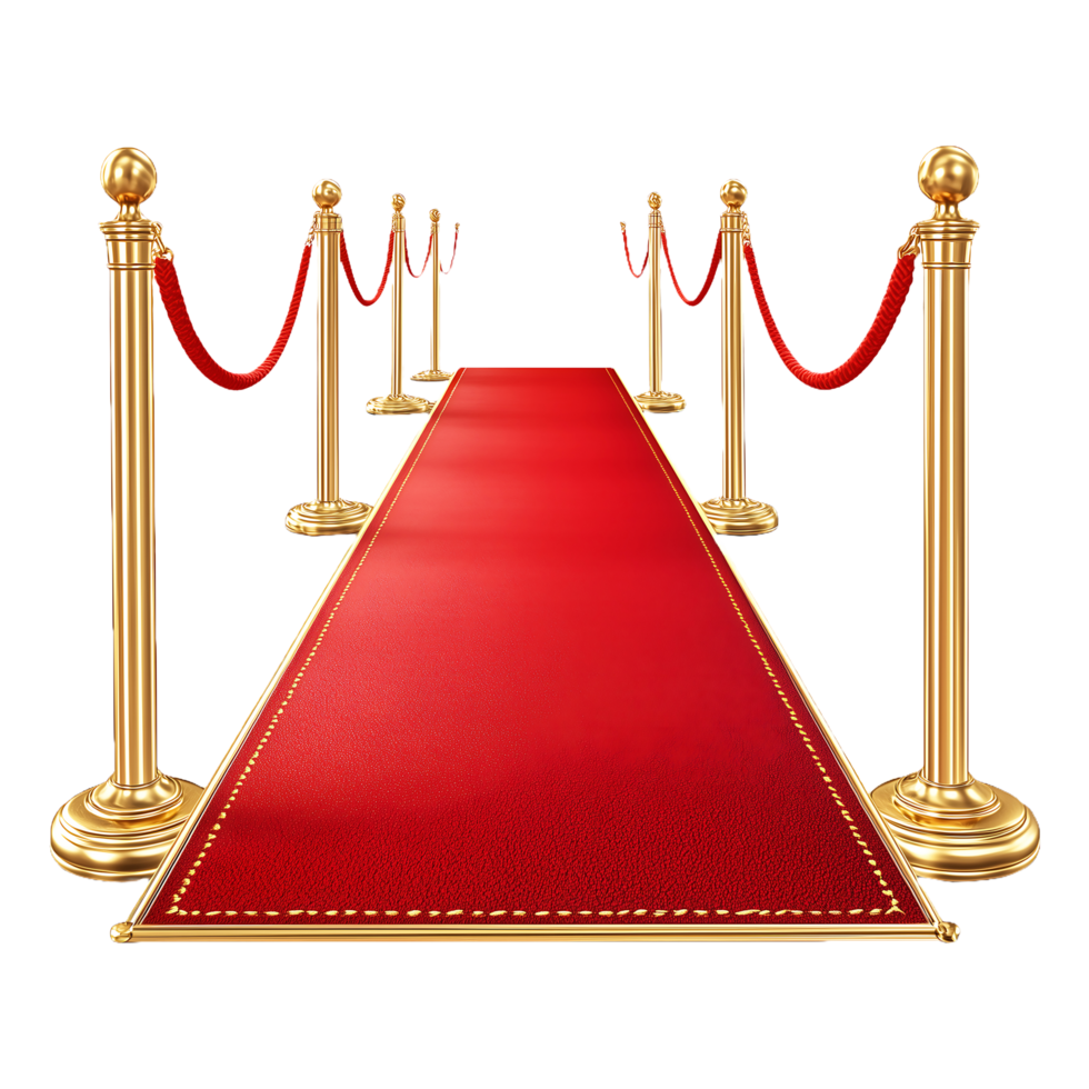 Red carpet entrance with golden stanchions and red ropes png