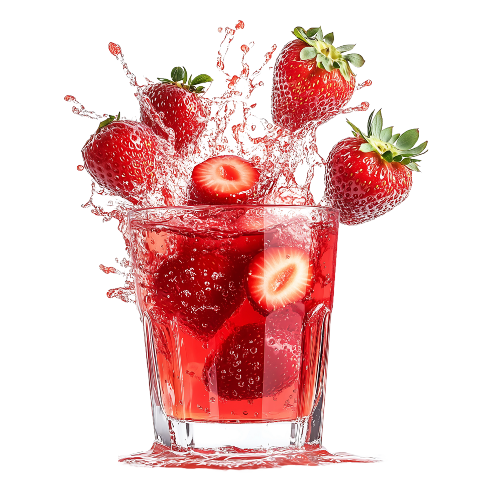 strawberry juice splash in glass with splash on transparent background png