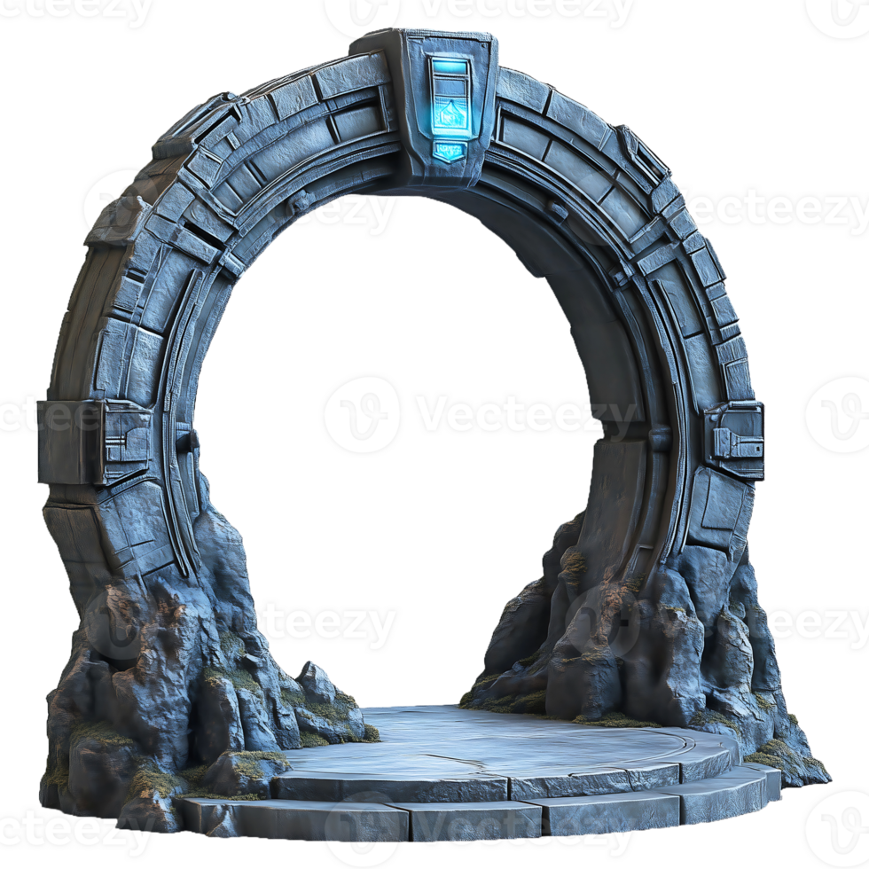 Futuristic Sci-Fi Portal with Detailed Stone Structure, Ideal for Fantasy and Sci-Fi Themed Visual Projects png