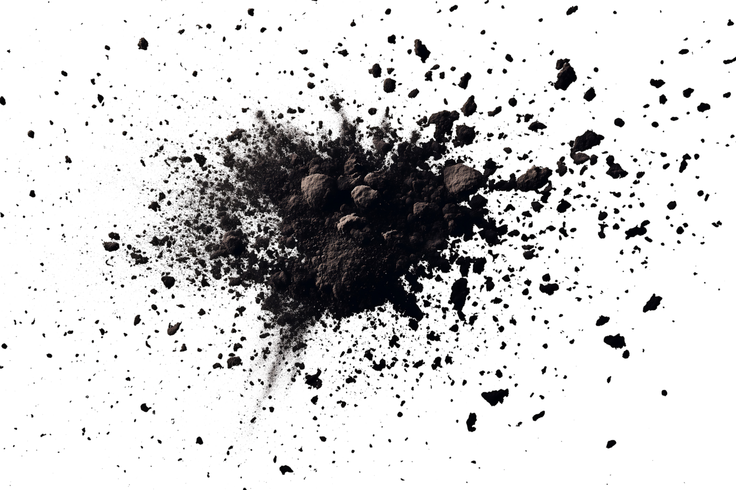 Black Ink or Paint Splash with Crumbled Texture on a White Background, Ideal for Bold and Artistic Visual Designs png