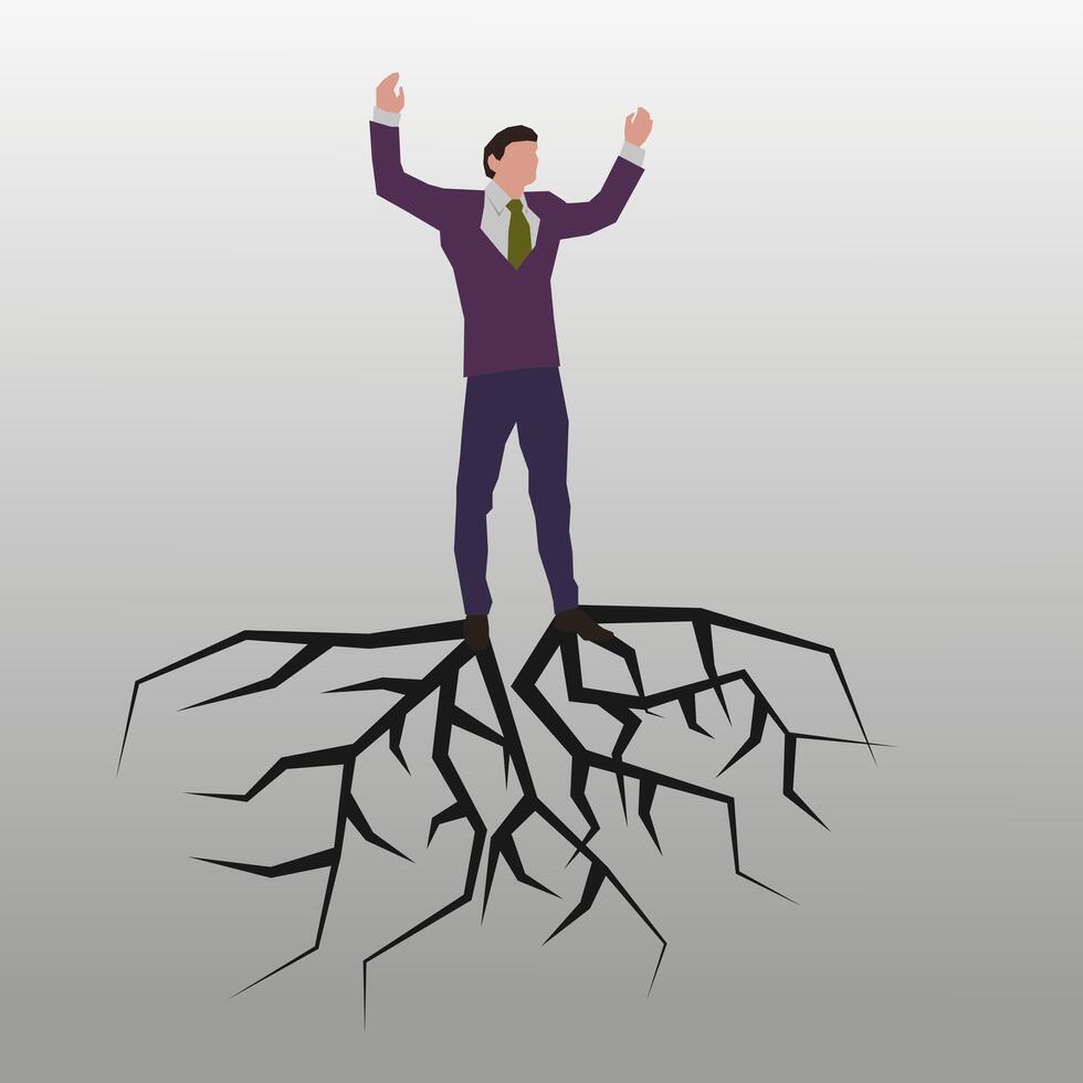 A man who takes root. The best place is where you are. Human roots. vector