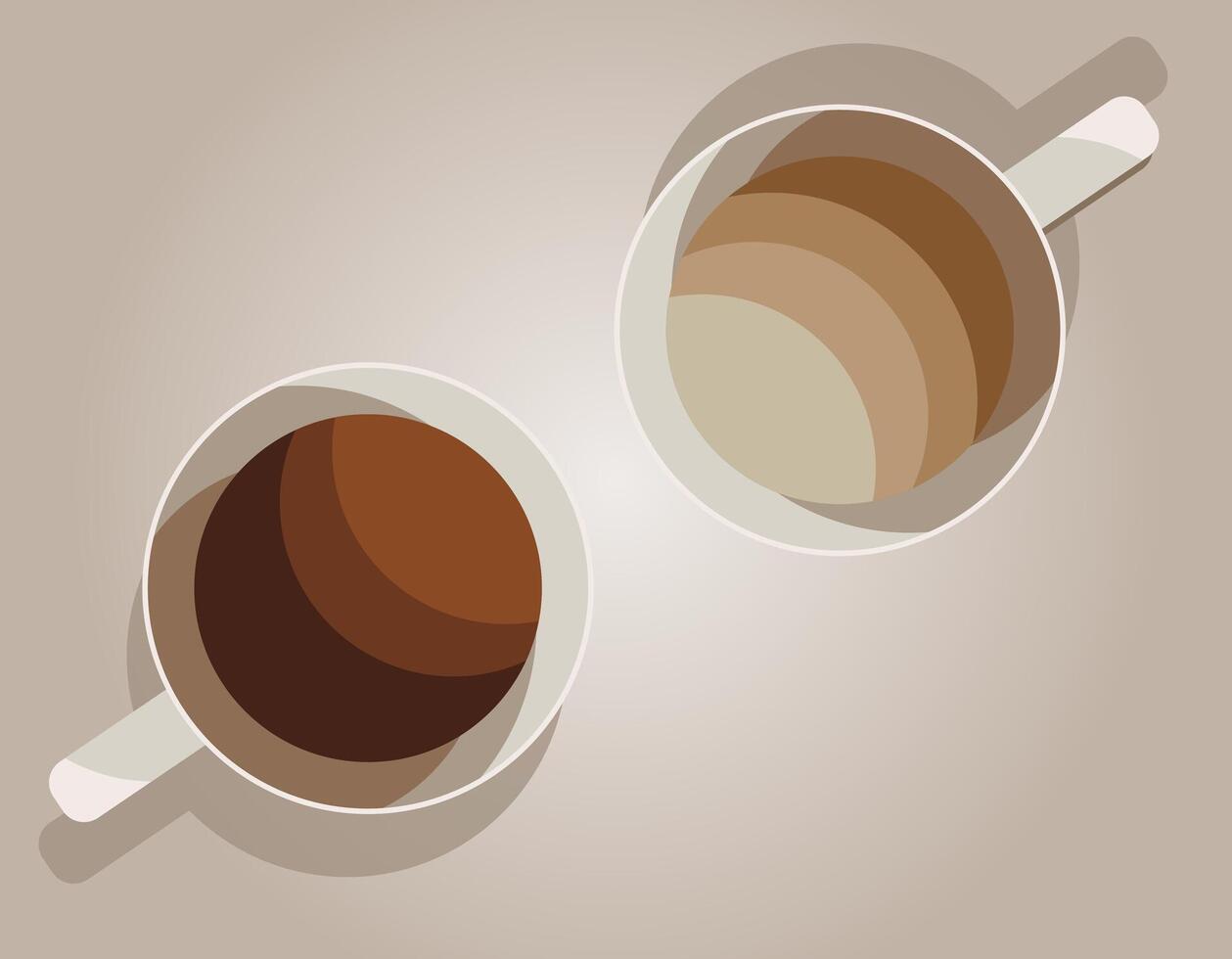 Coffee cups while communicating. Cup of coffee, top view. Two cups with hot drink. vector