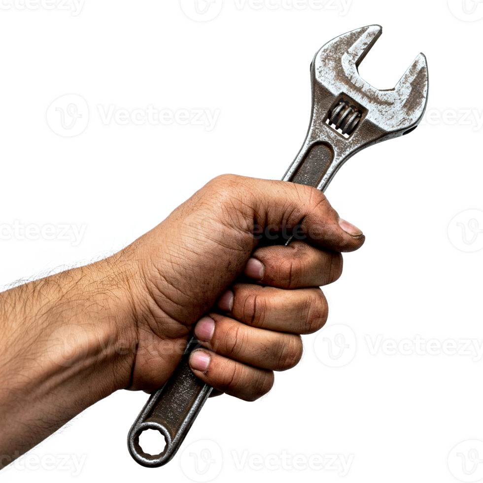 Mechanic Greasy hand holding a spanner cut out png