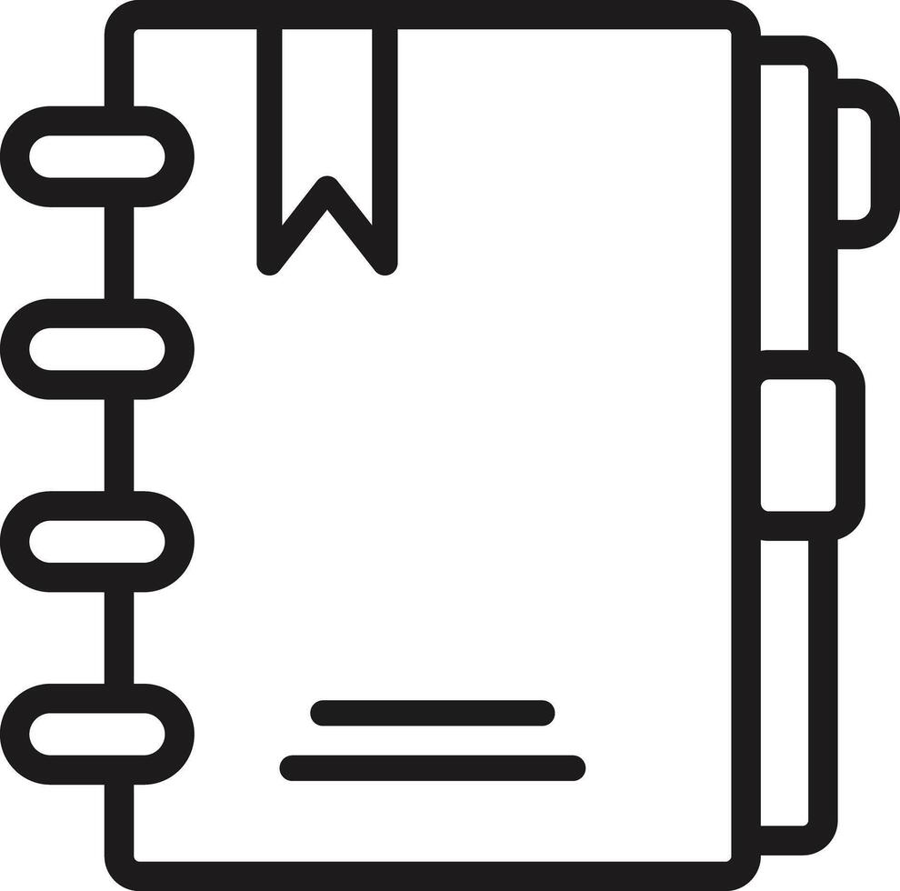 Note book outlined icon. black outline. on isolated white background. Education illustrations. vector