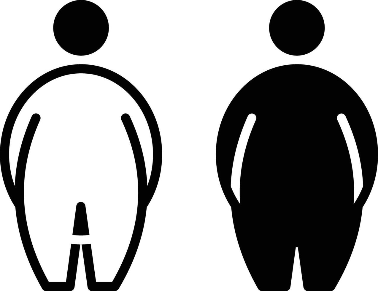 Overweight Man Icon set. V logo sign mark of fatty people man. design in trendy style. heavy weight gain due to excess fat in waist by eating too much unhealthy fast food. vector