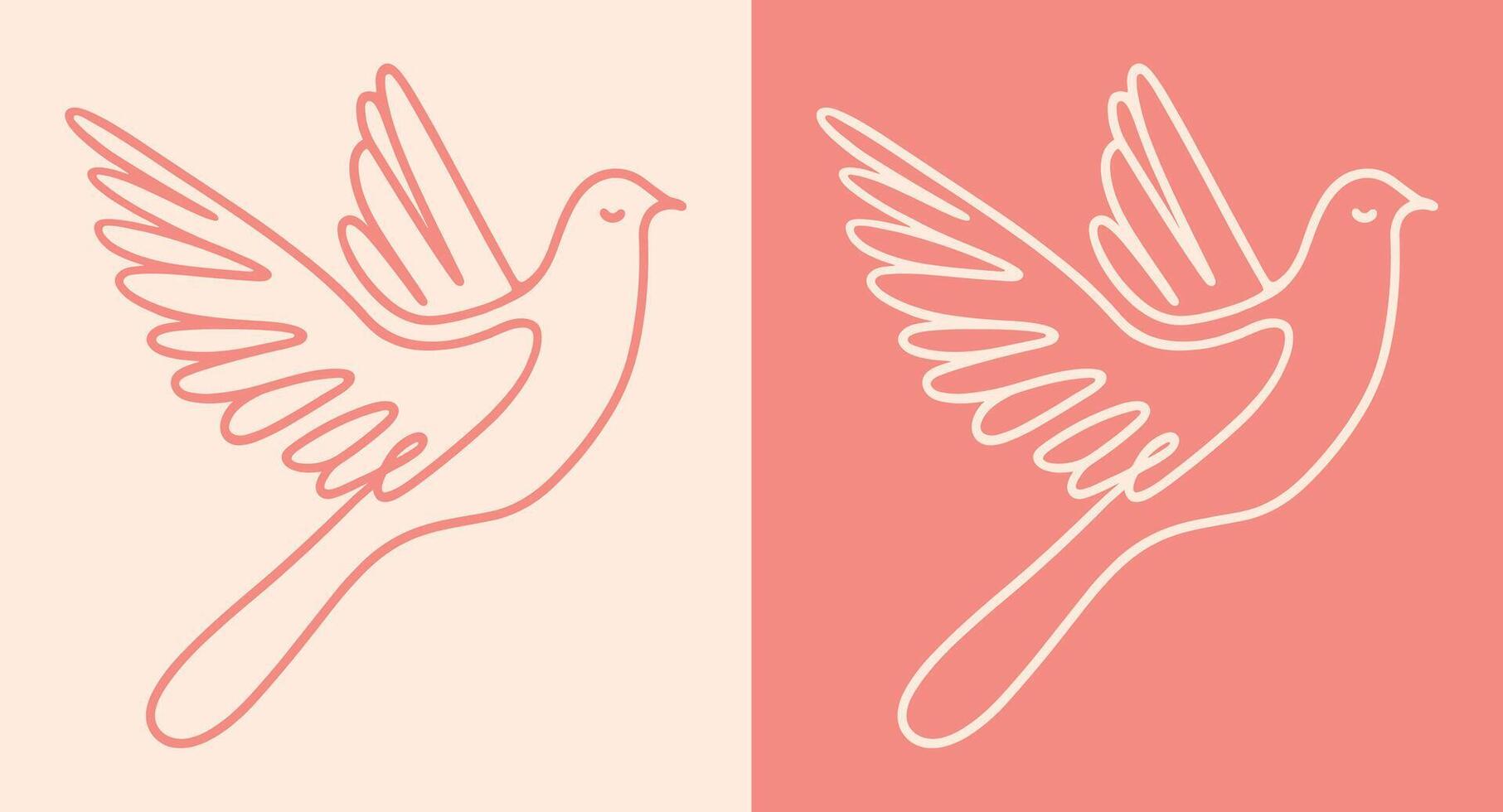 Dove of peace pink and beige aesthetic line art minimalist logo drawing concept christian symbol simple minimal bird preppy coquette girly illustration isolated element cut file vector