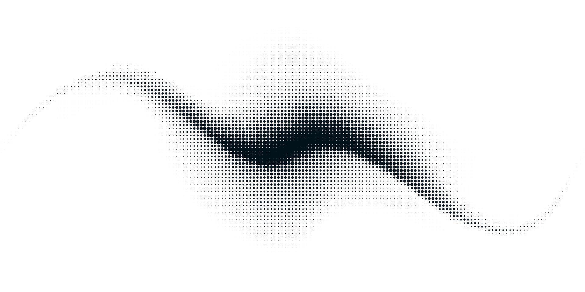 Flowing Black Halftone Wave Pattern on White Background. Elegant gradient design with smooth curving lines and dotted sand texture. Ideal for contemporary posters, abstract graphics, technology vector