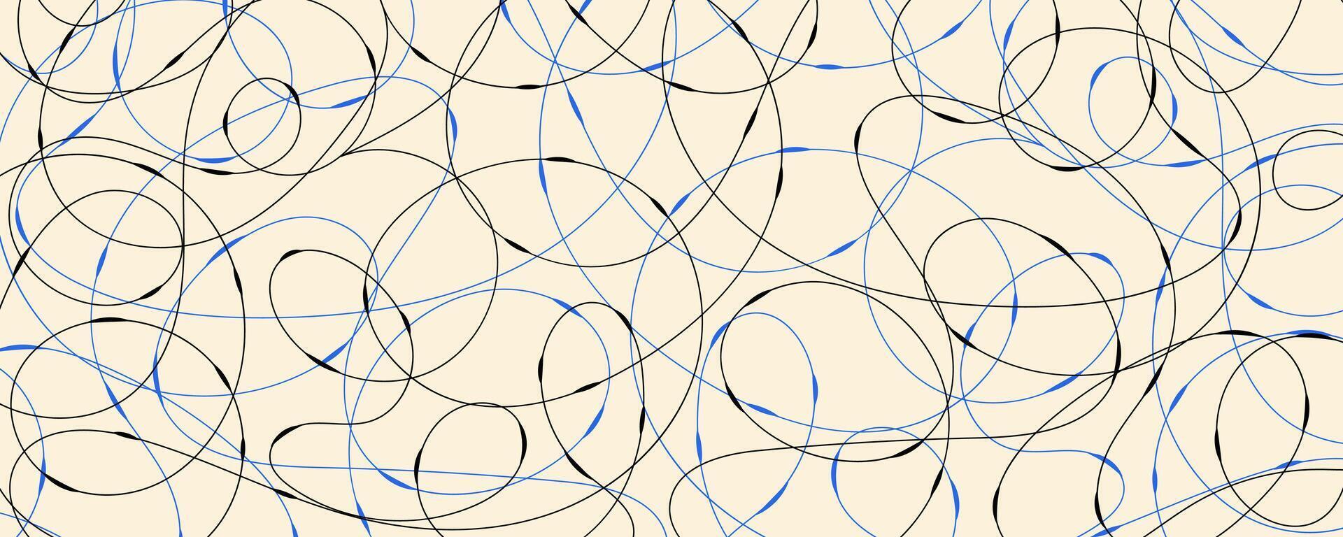 Abstract Scribble Lines Isolated on Soft Beige Background. Elegant and dynamic art with black and blue curving squiggle lines. Perfect for branding, print, poster, wall art vector