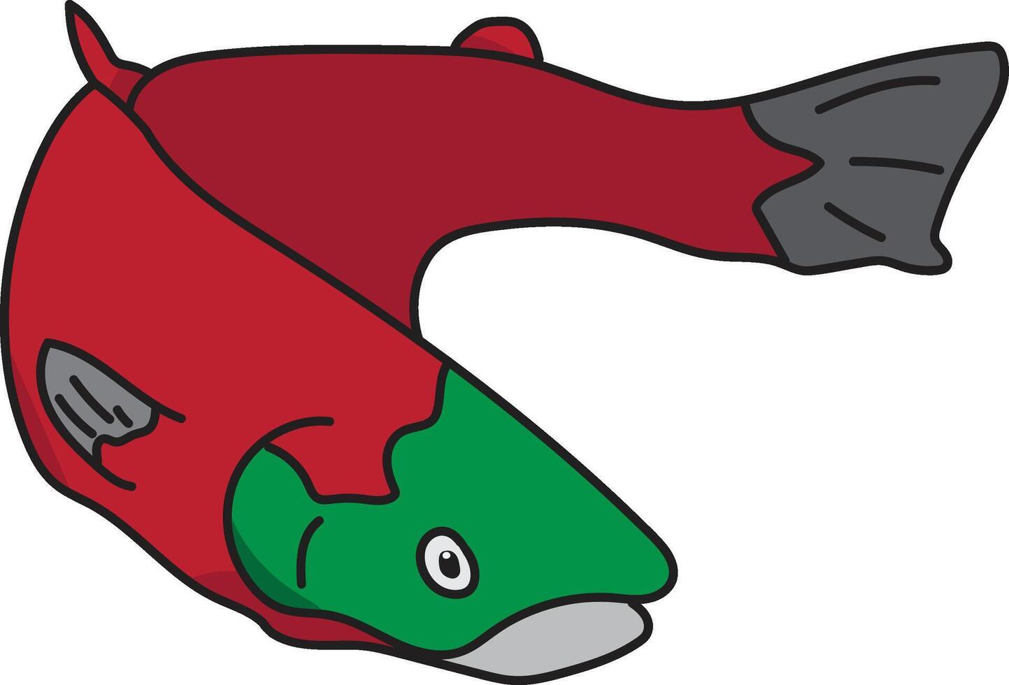 Cartoon Illustration of a Red Salmon Fish with Green Head vector
