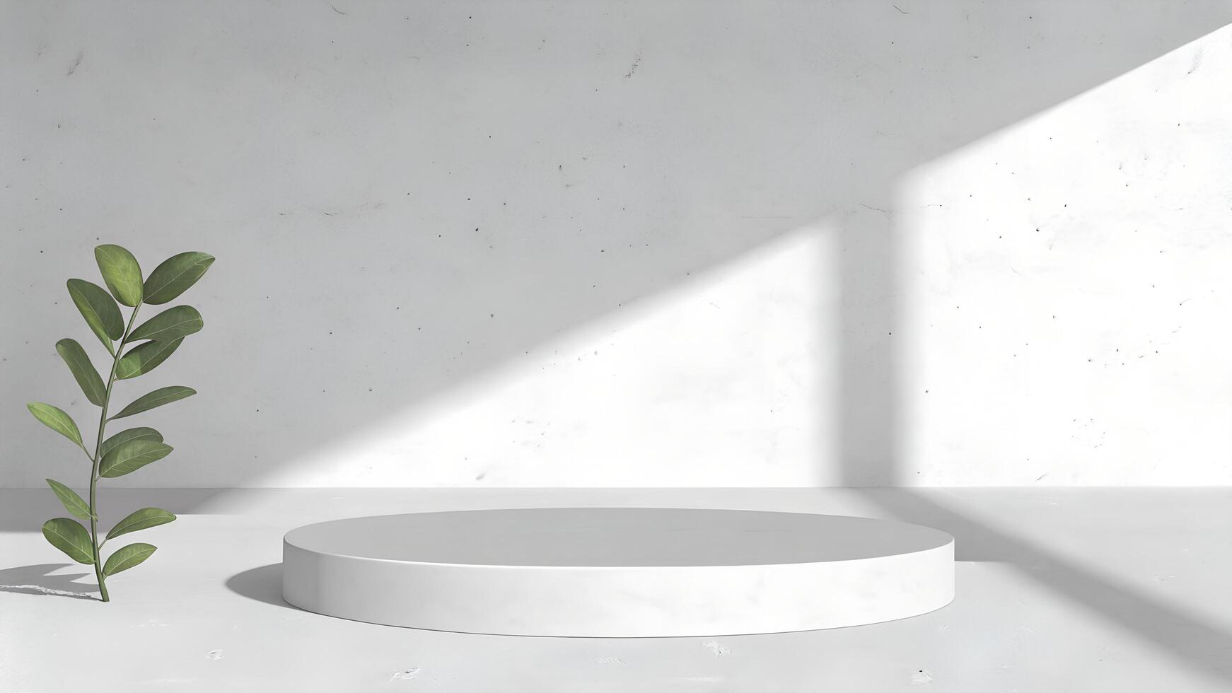 A white round table with a plant on it photo