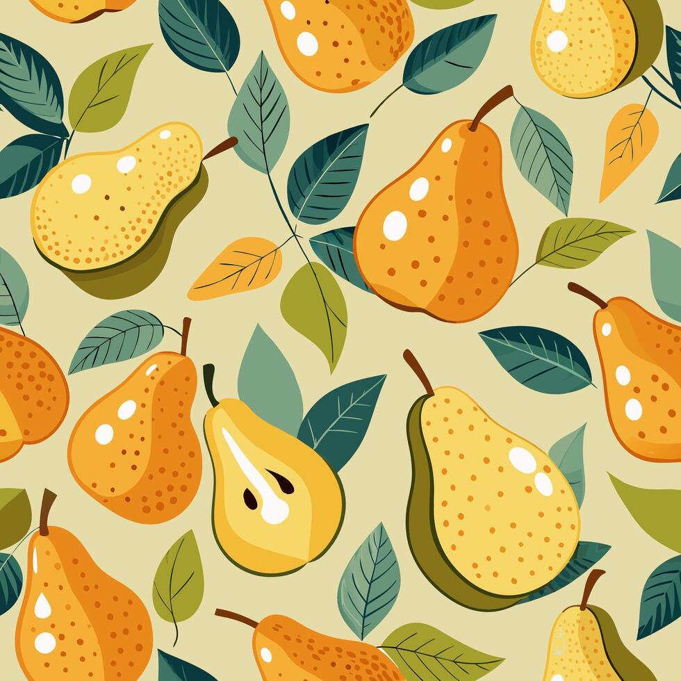 Seamless pattern with pears and half of pears in abstract minimalistic style. vector