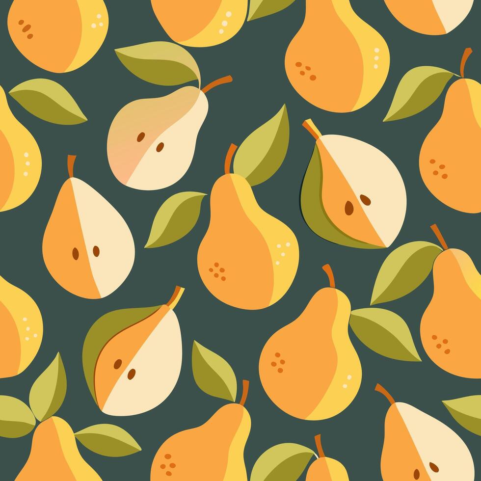 Seamless pattern with whole pears and halves vector