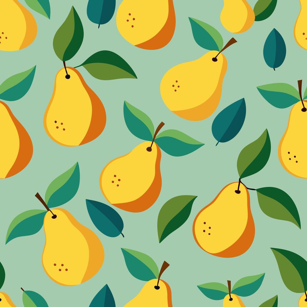 Pattern of yellow pears on a green background vector