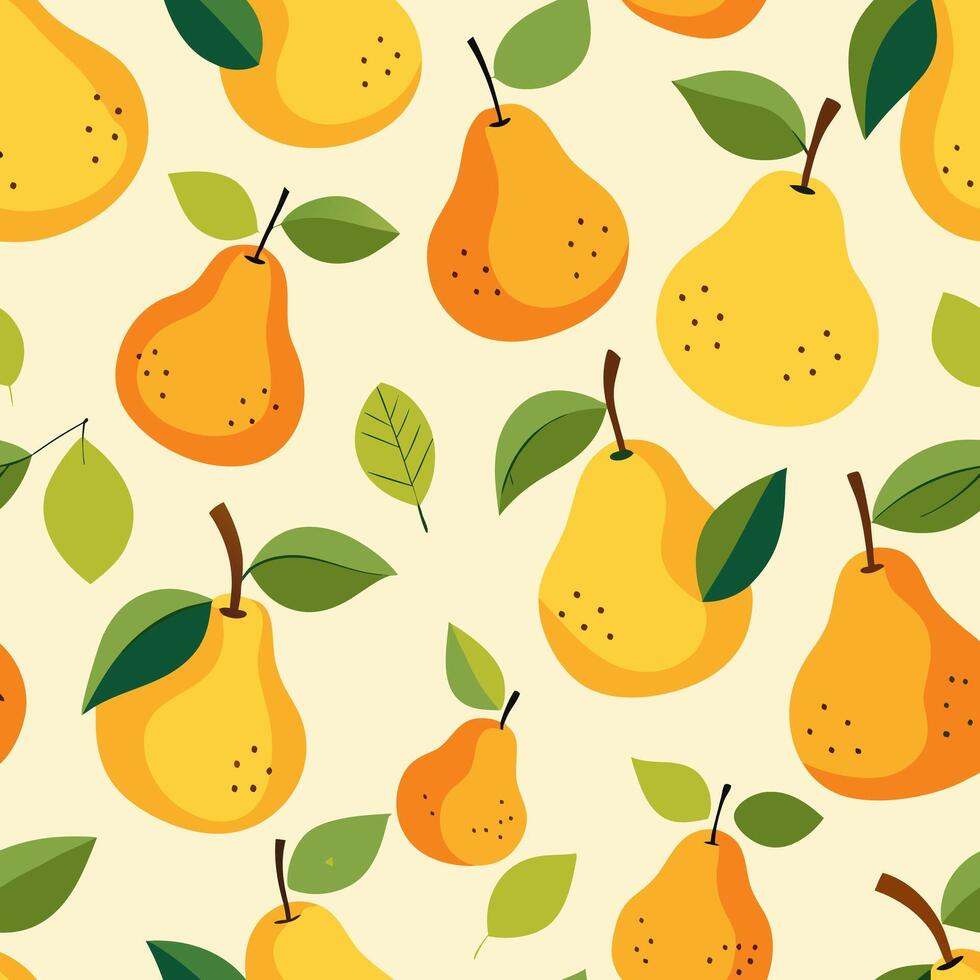 The pattern of yellow pears with speckles is seamless on a beige background vector