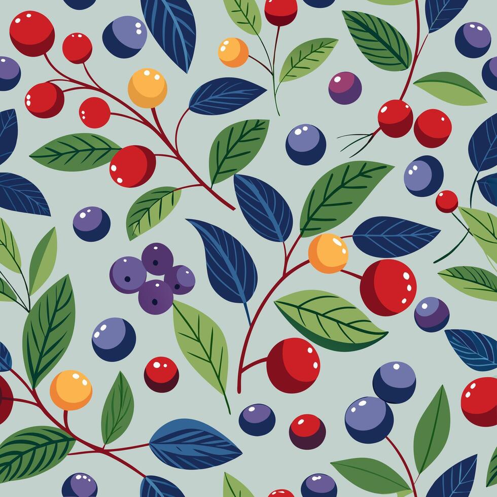 Berry print of round blueberries is seamless vector