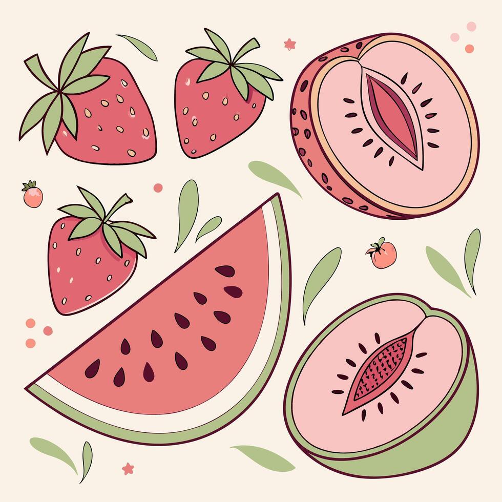 Slices of watermelon with strawberries vector