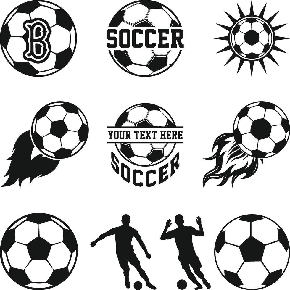 Soccer Ball Logos Silhouette, Emblems for Team and Sport, Soccer ball flat icons, players Vectors