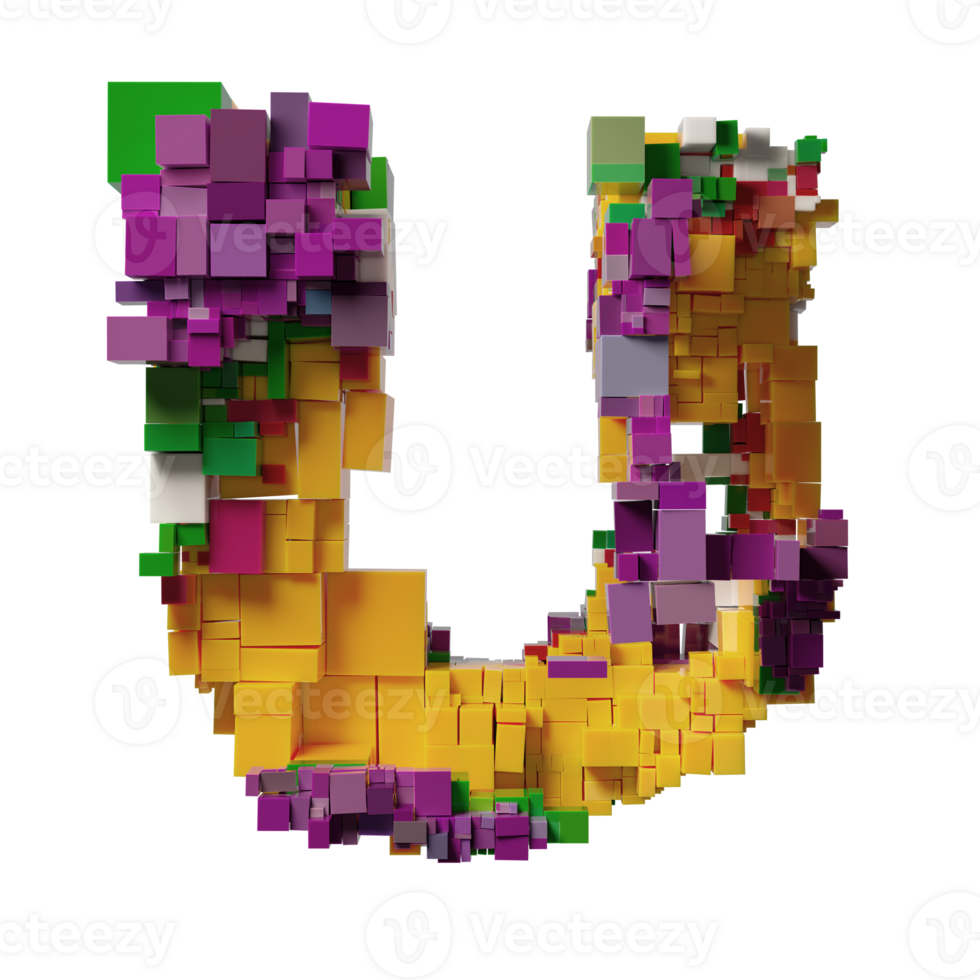 Vibrant Abstract Letter U Composed of Multicolored Geometric Cubes png