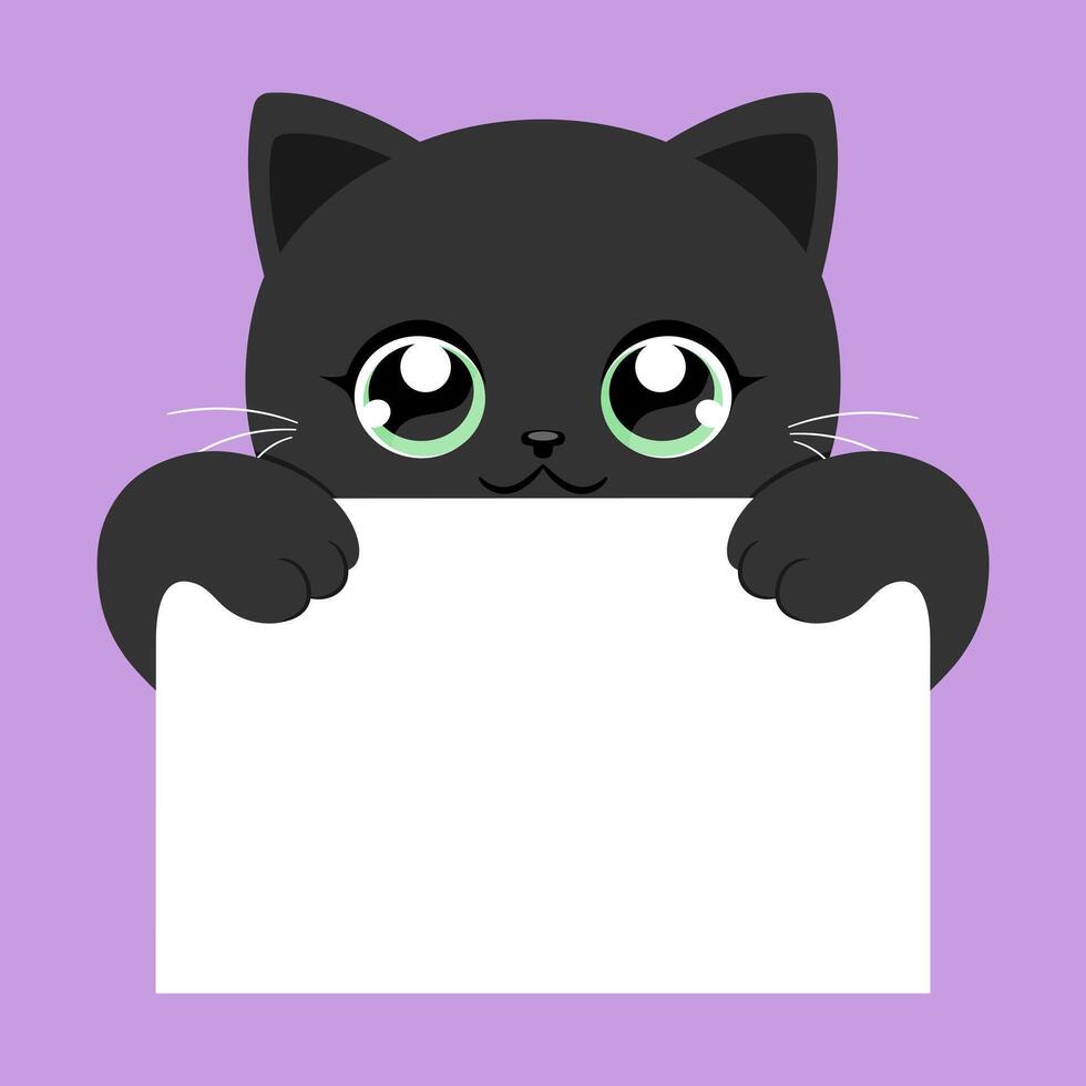 Cute black cat holding blank paper banner with copy space for text vector