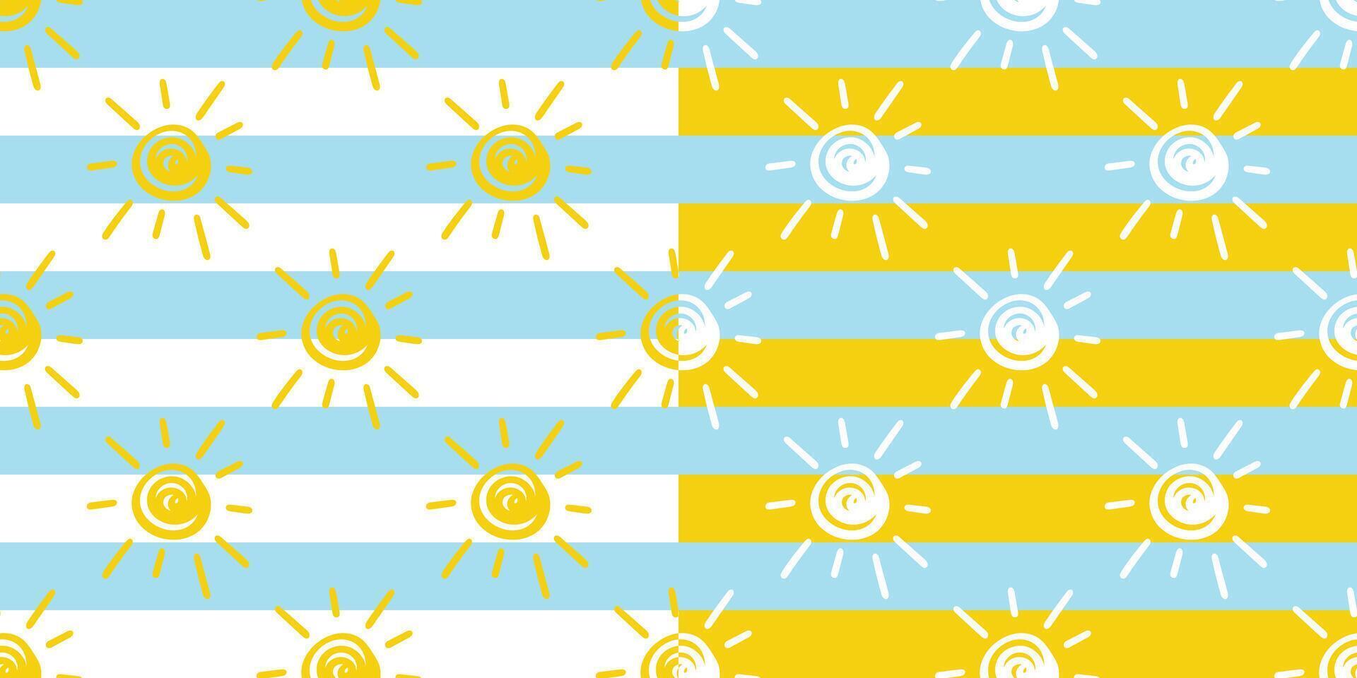 Bright yellow sun on striped background seamless pattern vector