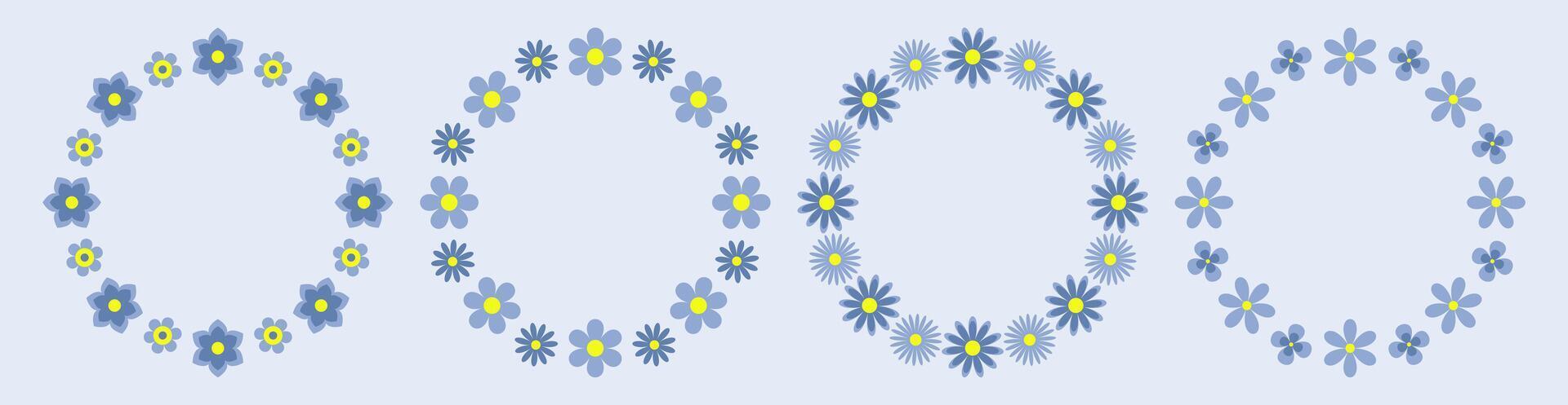Floral simple round frame made of blue flowers vector