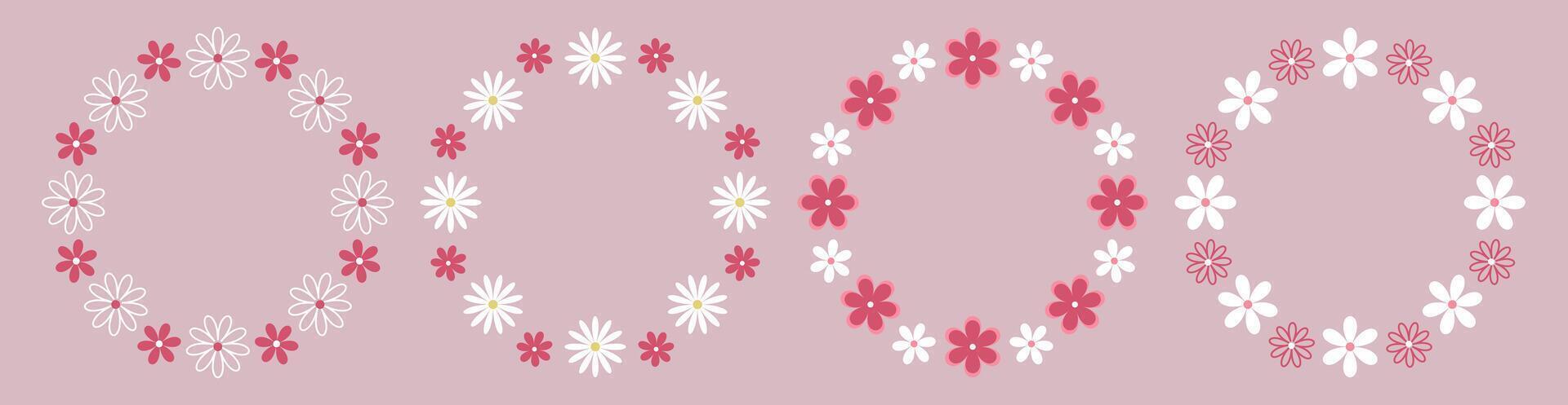 Floral simple round frame made of white and red flowers vector