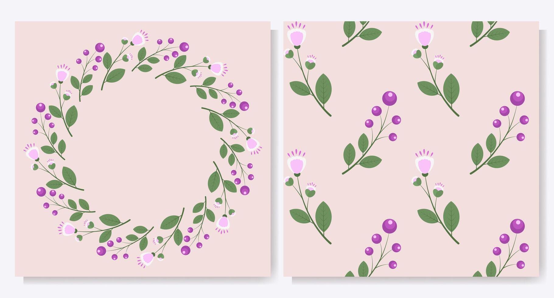 Frame and pattern of pink flowers and berries vector