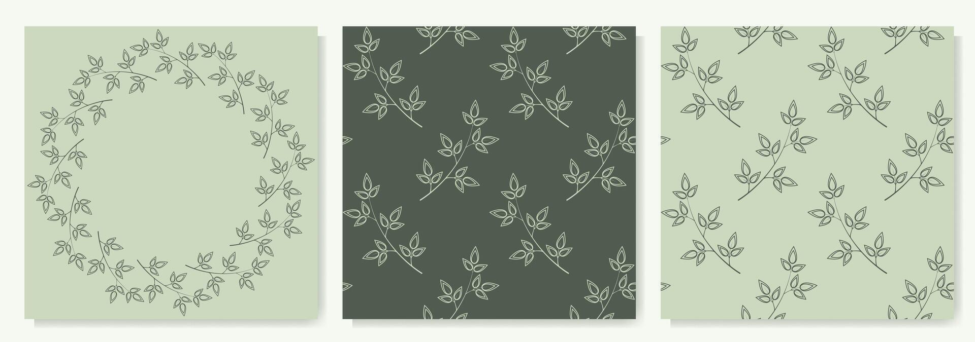 Botanical set of round frame and patterns vector
