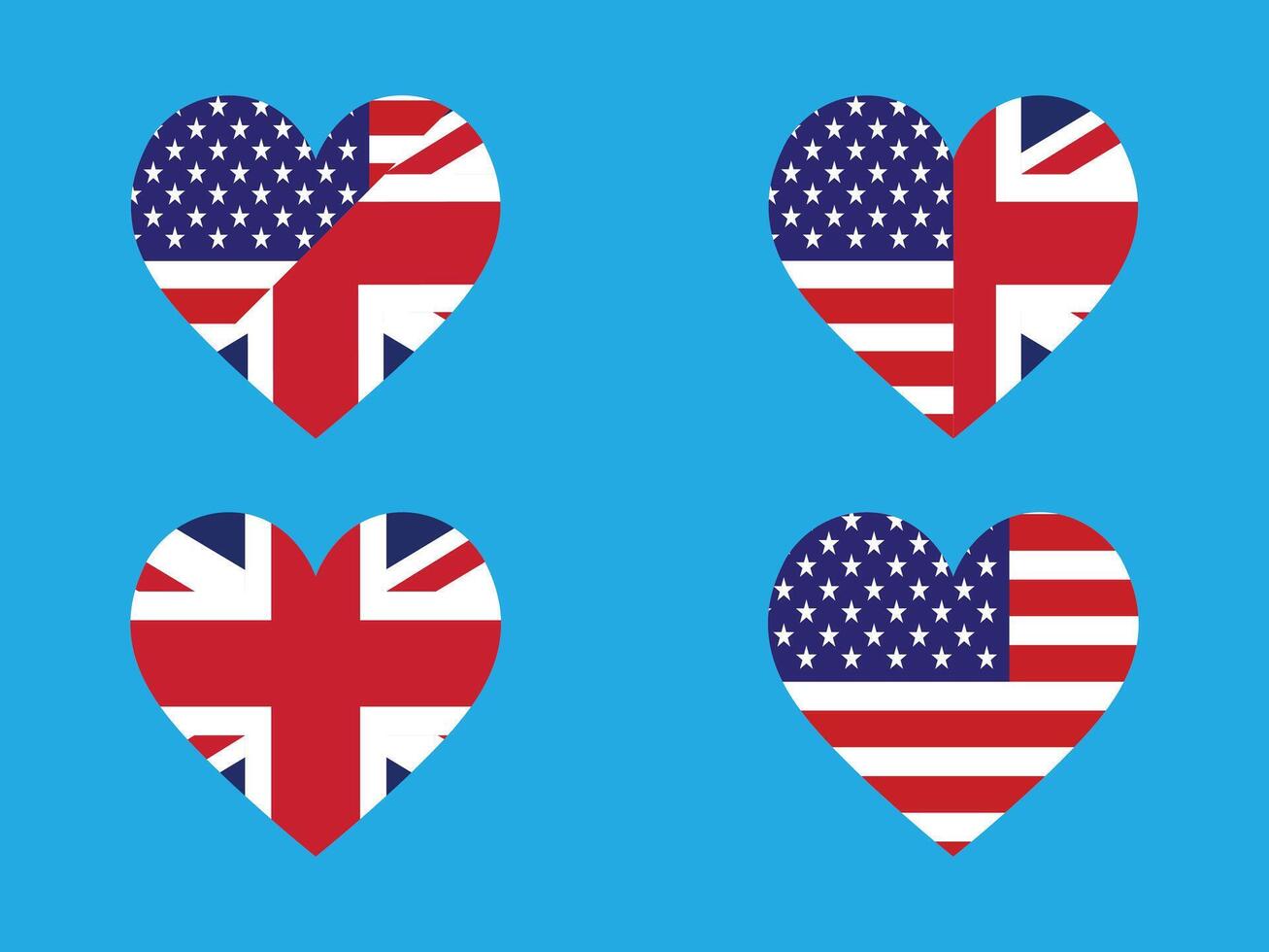 United States and United Kingdom flags in a heart shape, symbolizing friendship. vector