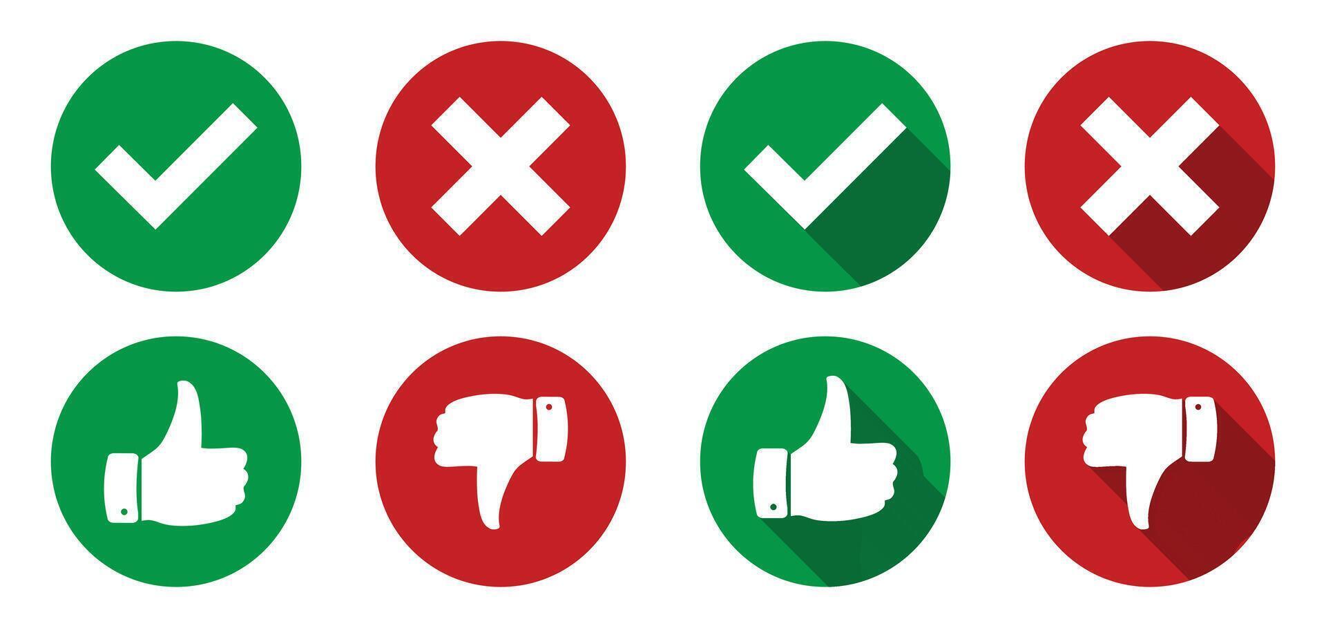 Positive and Negative Feedback Icons. Green and Red Thumb Icon Up and Down. vector