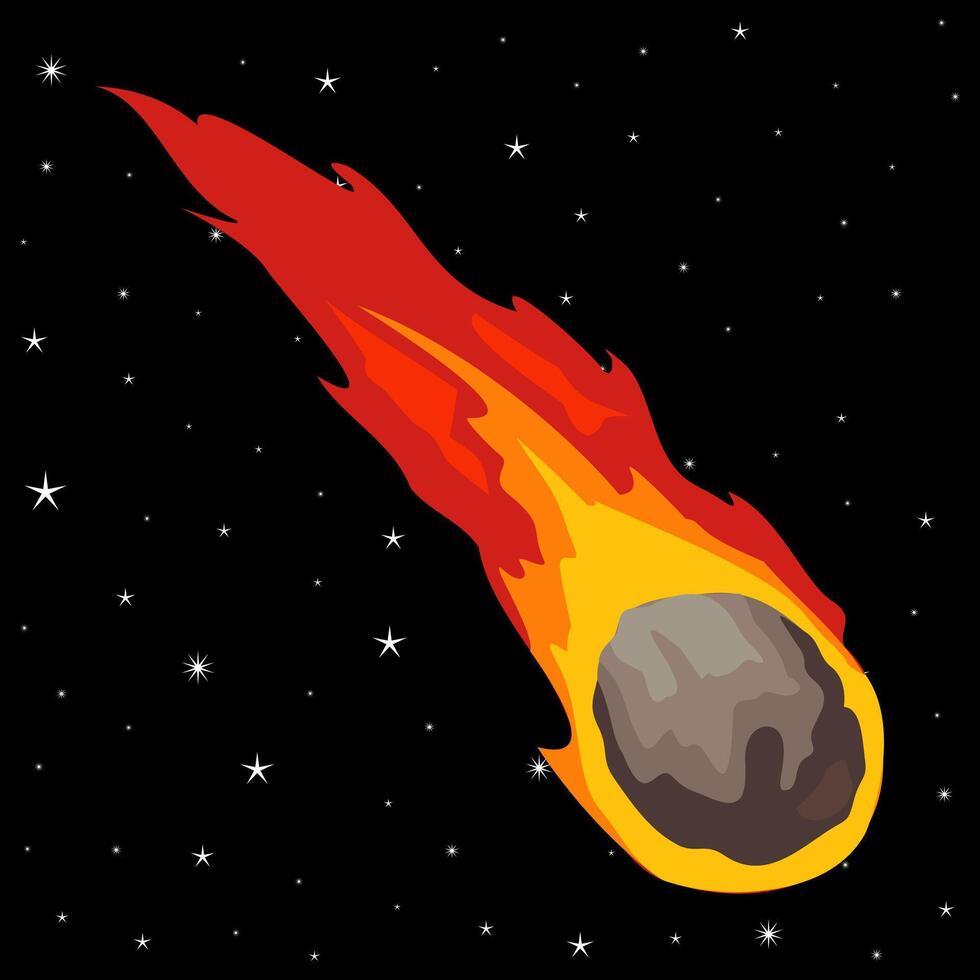 commet meteorite cartoon illustration long orange fire vector