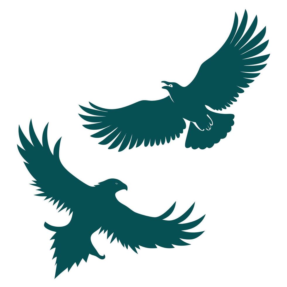 Two Majestic Eagles Soaring High Silhouette Graphic Illustration Design vector