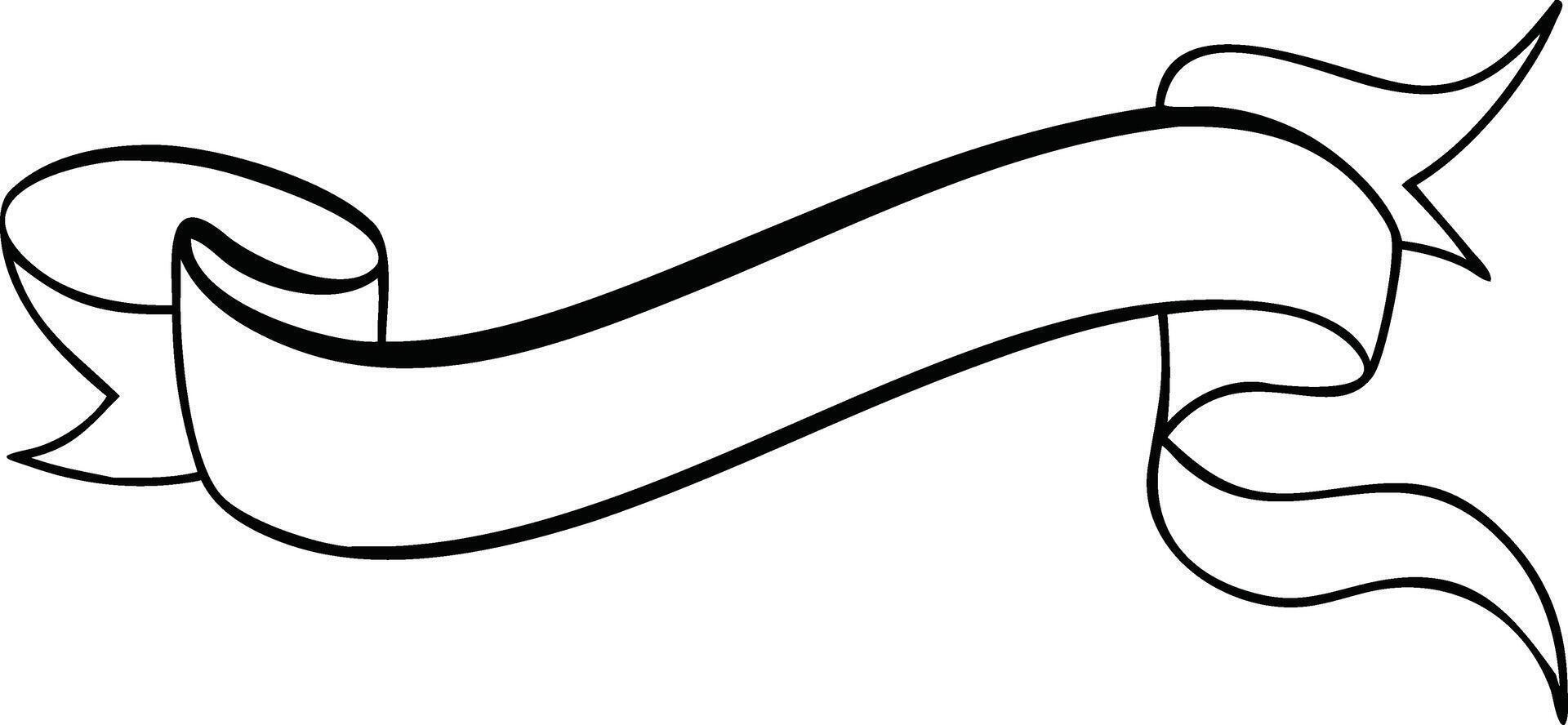 Hand Drawn Blank Ribbon Banner Illustration Template With Black Outline Design vector