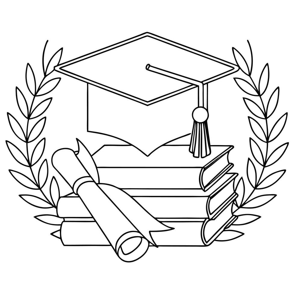 Graduation Cap Diploma And Books With Laurel Wreath Education Symbol Outline vector
