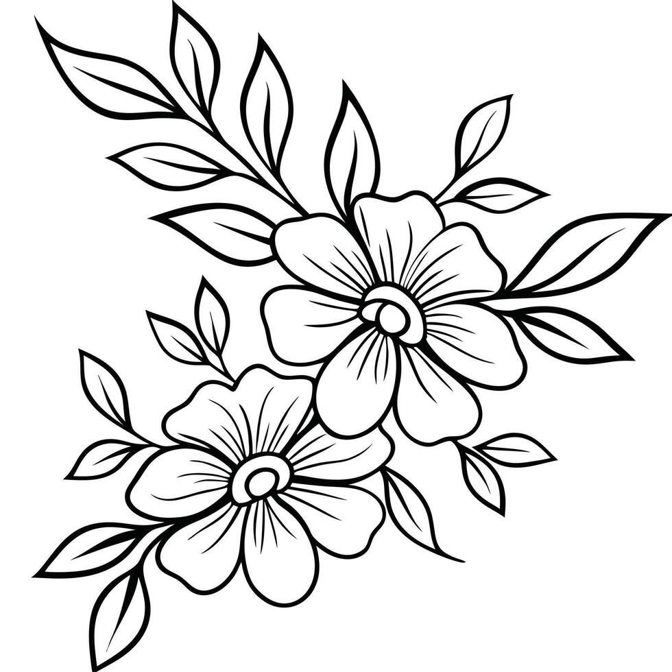 Elegant Floral Outline Design With Two Flowers And Leaves Decorative Element vector