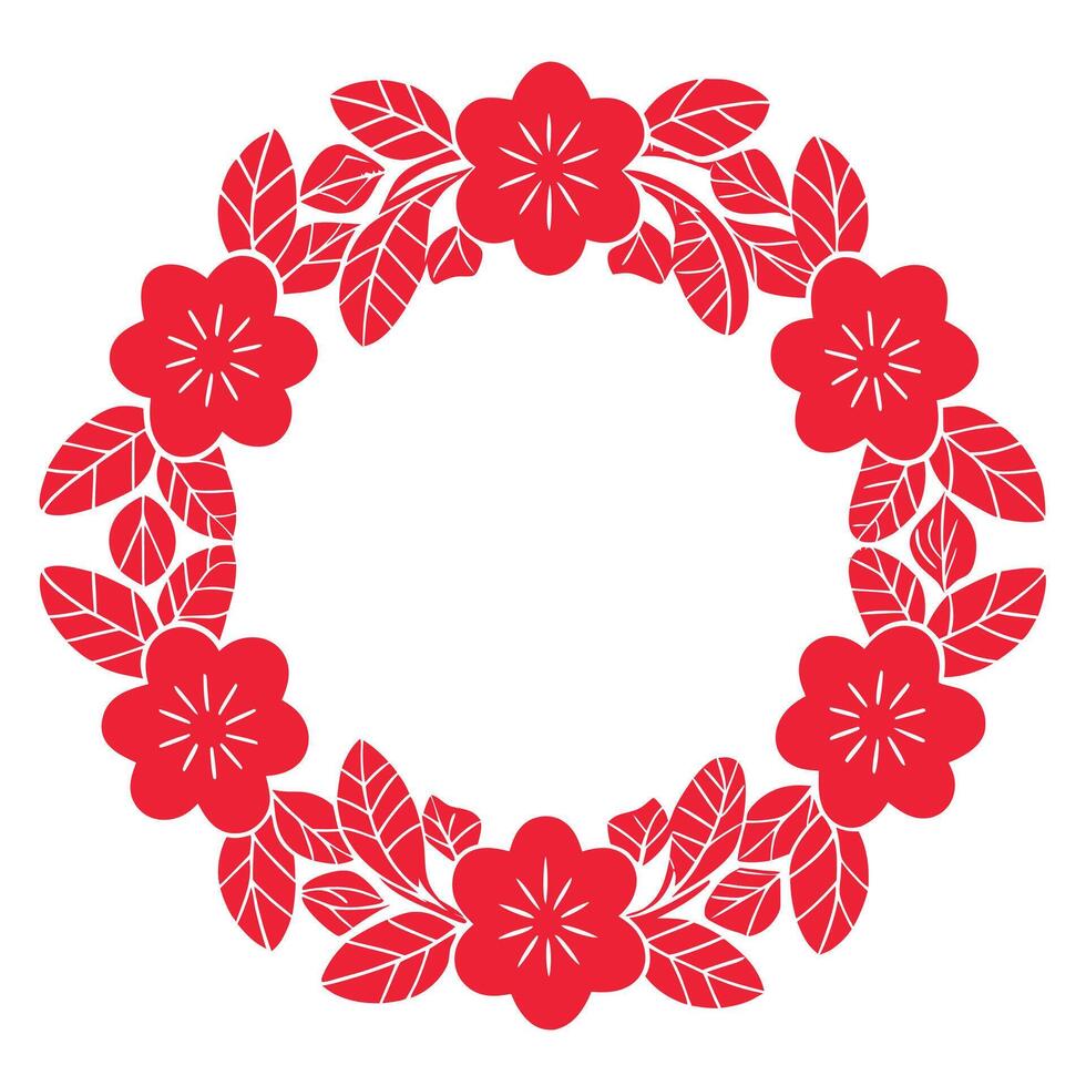 Red Floral Wreath Frame With Leaves Decorative Element Isolated On White vector