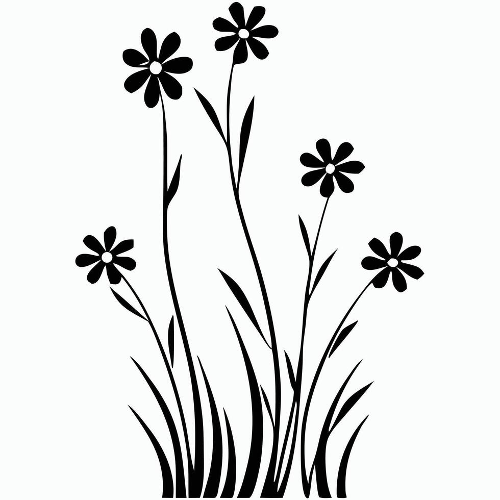 Minimalistic Black Flowers Silhouette Illustration On White Background For Creative Design vector