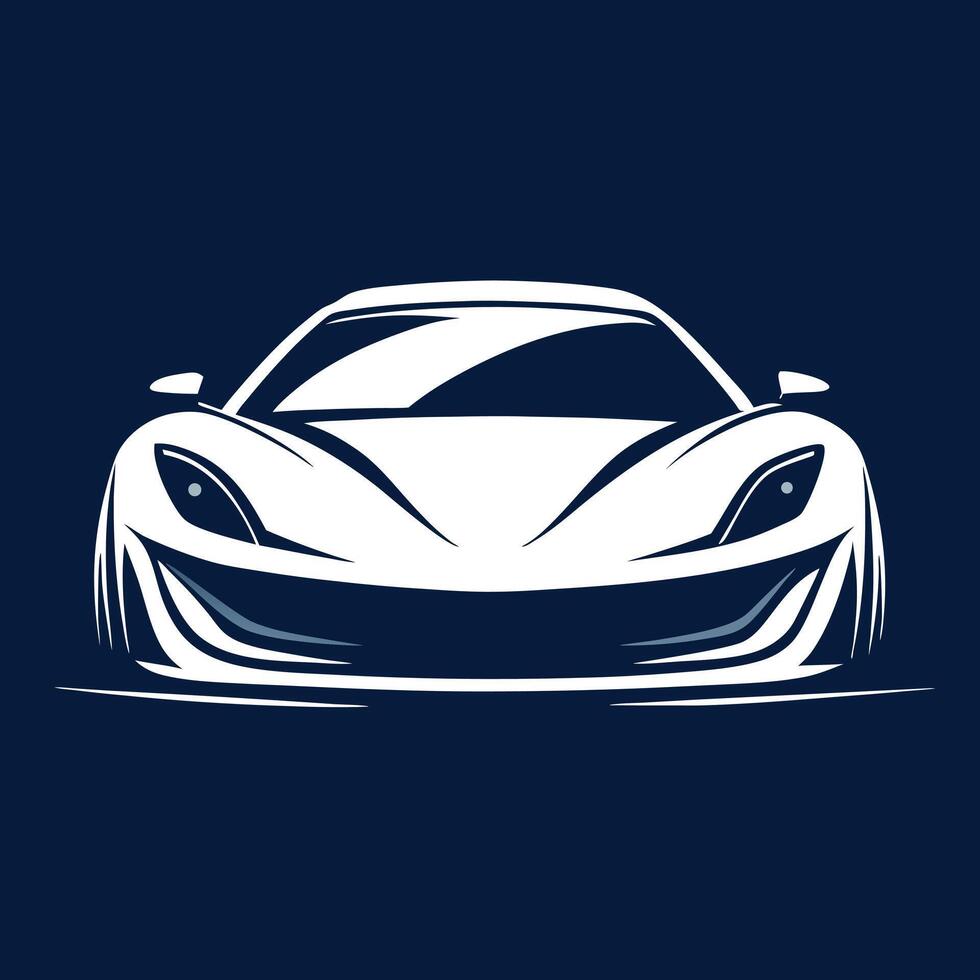 Abstract White Car Front View On A Dark Blue Background Minimalist Design vector