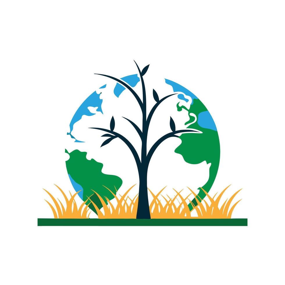 Growing Tree On Earth Globe Symbolizing Ecology And Environmental Conservation Efforts vector