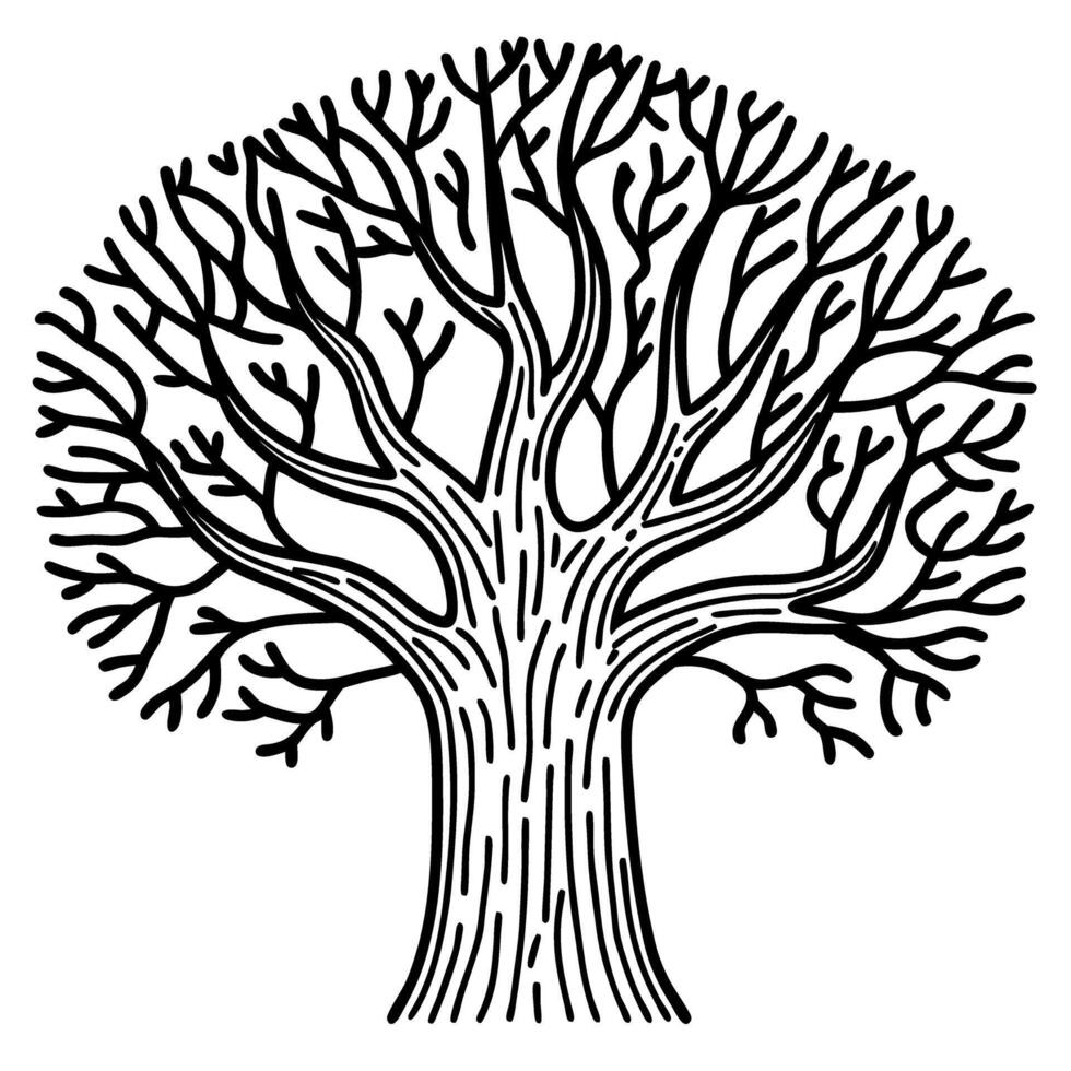 Intricate leafless tree design in black and white, artistic doodle, nature inspired pattern vector
