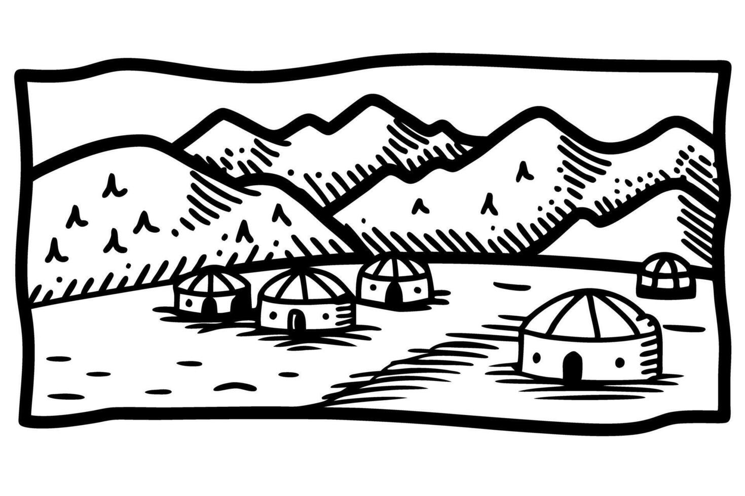 yurts in mountainous landscape traditional nomadic dwellings surrounded by serene hills vector