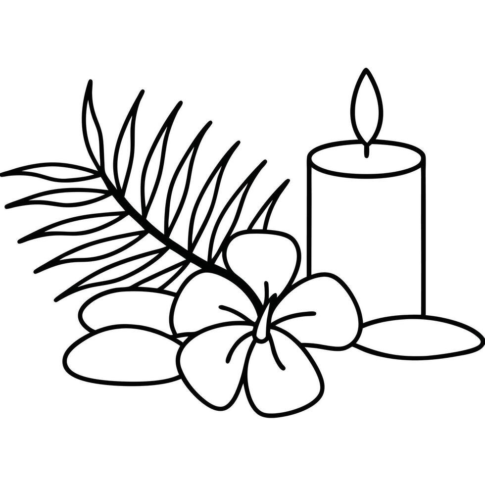 Simple Spa Outline Illustration Candle Flower And Stones Tranquility And Relaxation vector