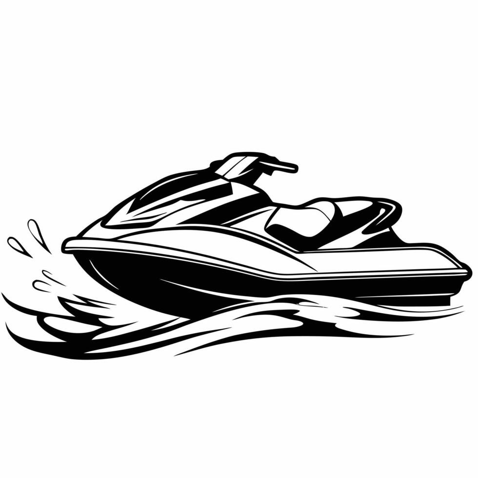 Sleek Jet Ski On Water Black And White Illustration vector