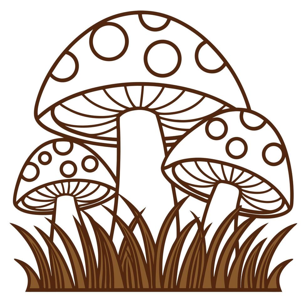 Cartoon Mushroom Group In Grass Simple Graphic Illustration vector