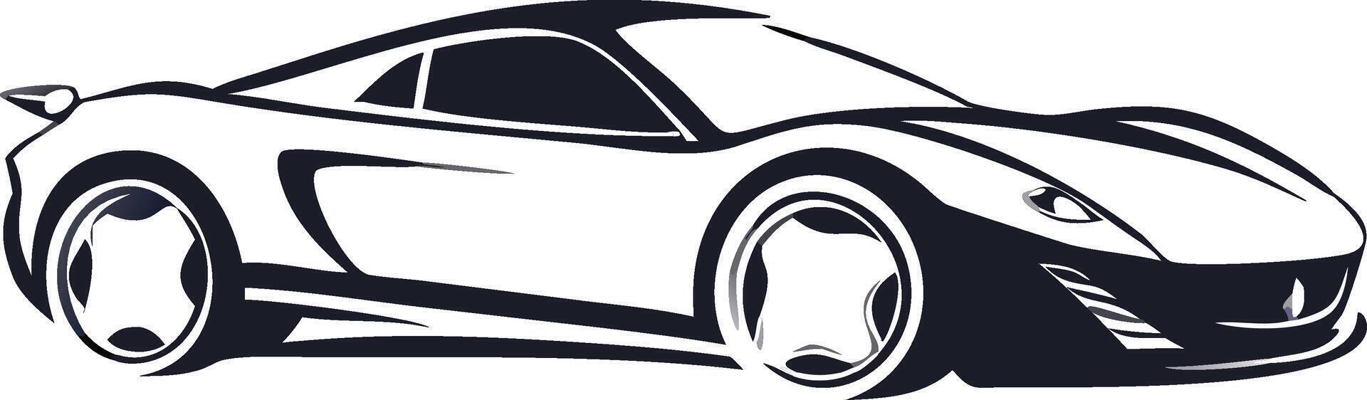 Stylish Sports Car Illustration Black And White Outline Design Graphic vector
