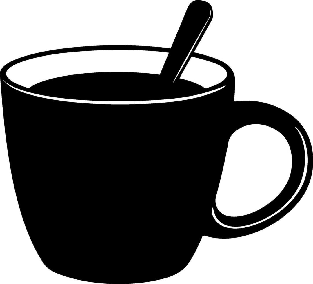 Black and White Icon of a Coffee or Tea Cup with Spoon vector