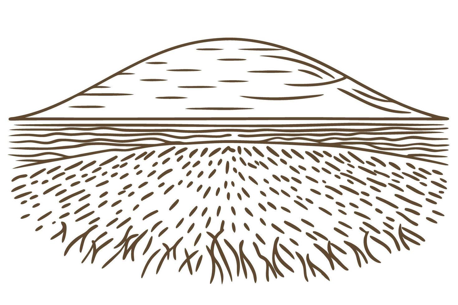 minimalist landscape illustration with mountain backdrop and textured field lines vector