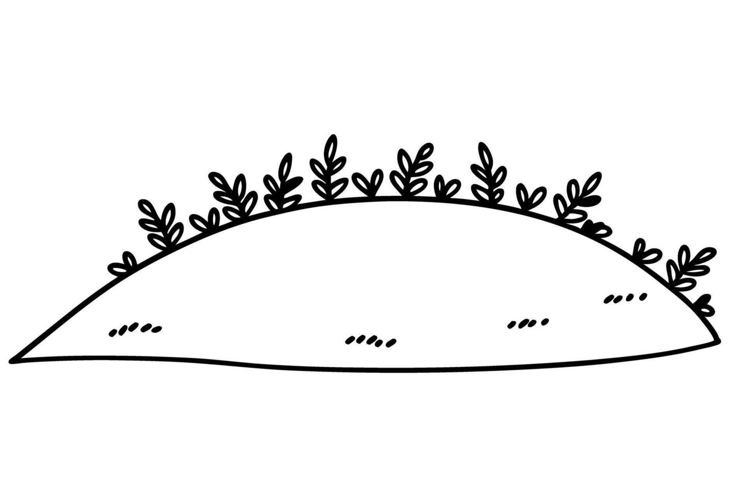 Simple black and white illustration of a hill with leafy plants vector